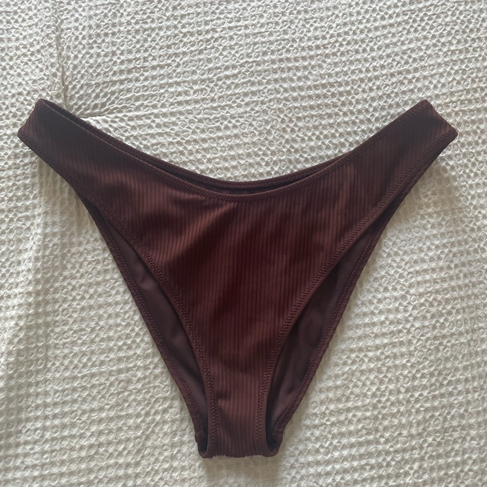 Chocolate Brown Ribbed Bikini Bottom Size L